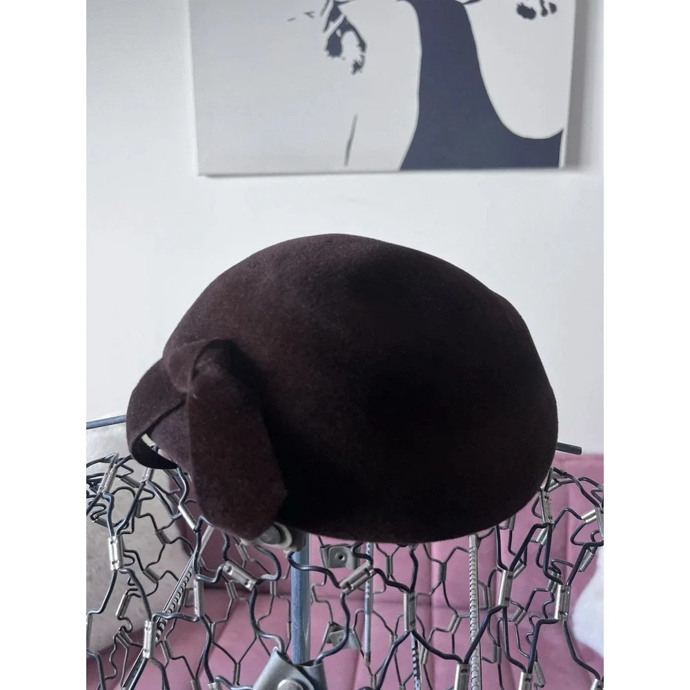 Vintage Phyllis New York Brown Wool Felt Pillbox Hat with Bow Made in‎ Italy